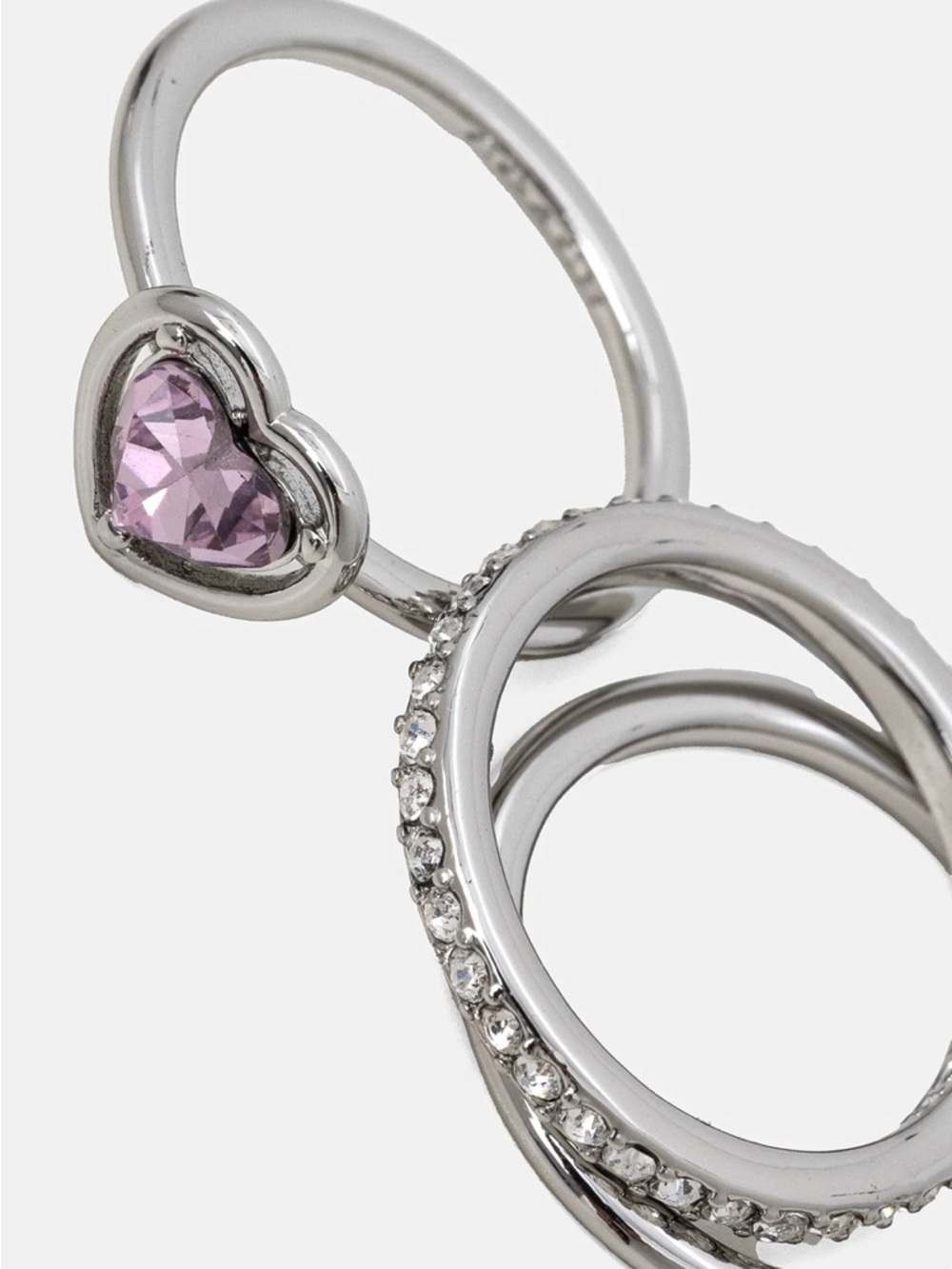 Coach Silver Stack Ring Trio with Light Pink Heart Charm - Picture 4 of 4